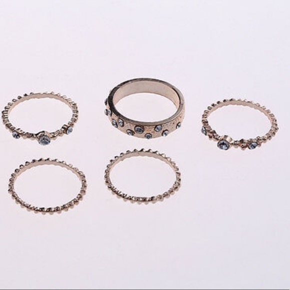 New 5Pcs/Set Crystal Rose Gold Stackable Ring - Picture 4 of 6